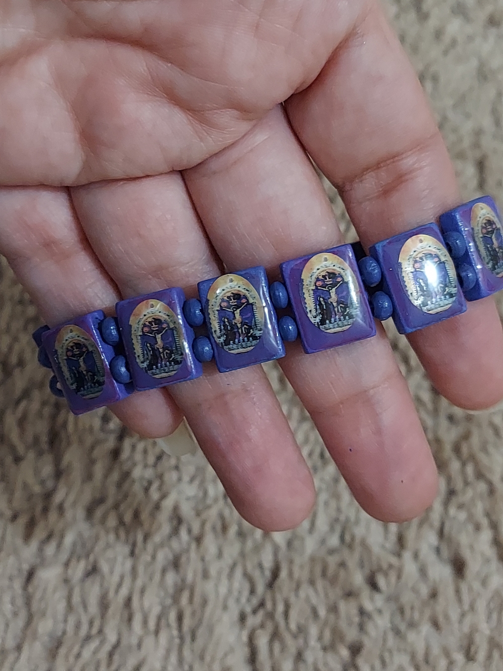 Purple Religious Icon Stretch Bracelet - Picture 2 of 3